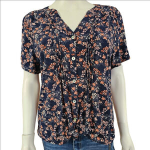 Sara Michelle Short Sleeve Floral Button Down Blouse Size PXL